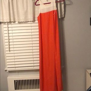 Coral and white color block maxi dress